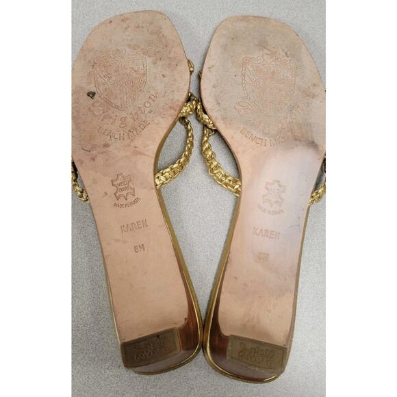 BRIGHTON Karen Gold Woven Leather Sandals Sz 8M Made in Brazil Bench Made - Picture 8 of 9